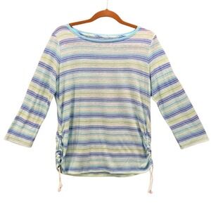 Talbots Linen Striped Top Blue Green‎ Large